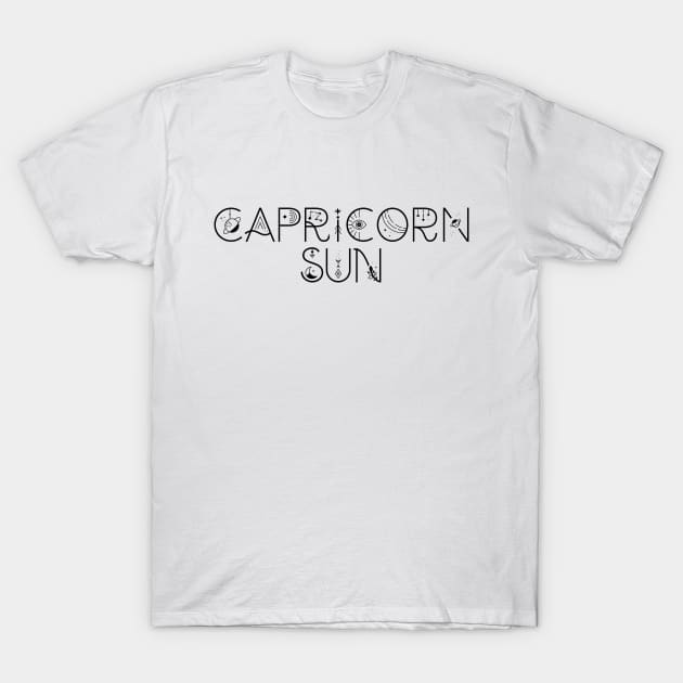 Capricorn sun sign celestial typography T-Shirt by lilacleopardco